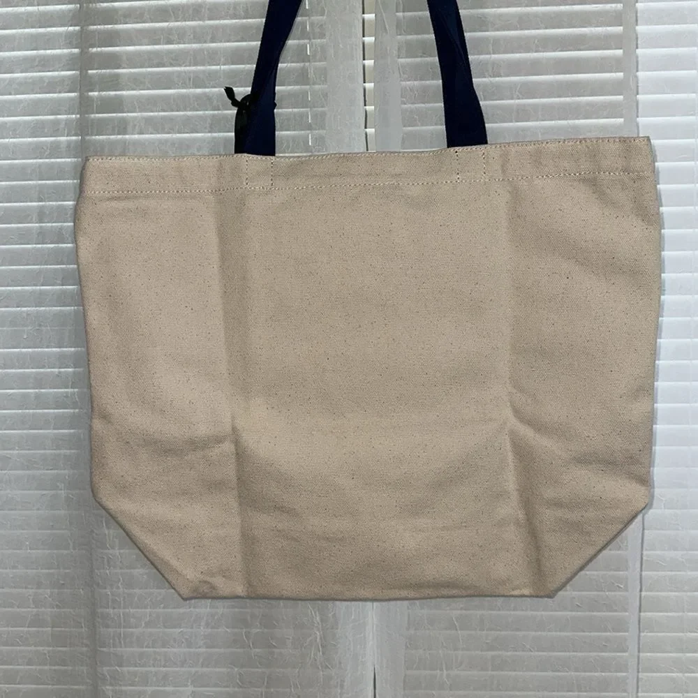 kate spade x Target Natural Navy Blue Green Fish Embroidered Canvas Tote